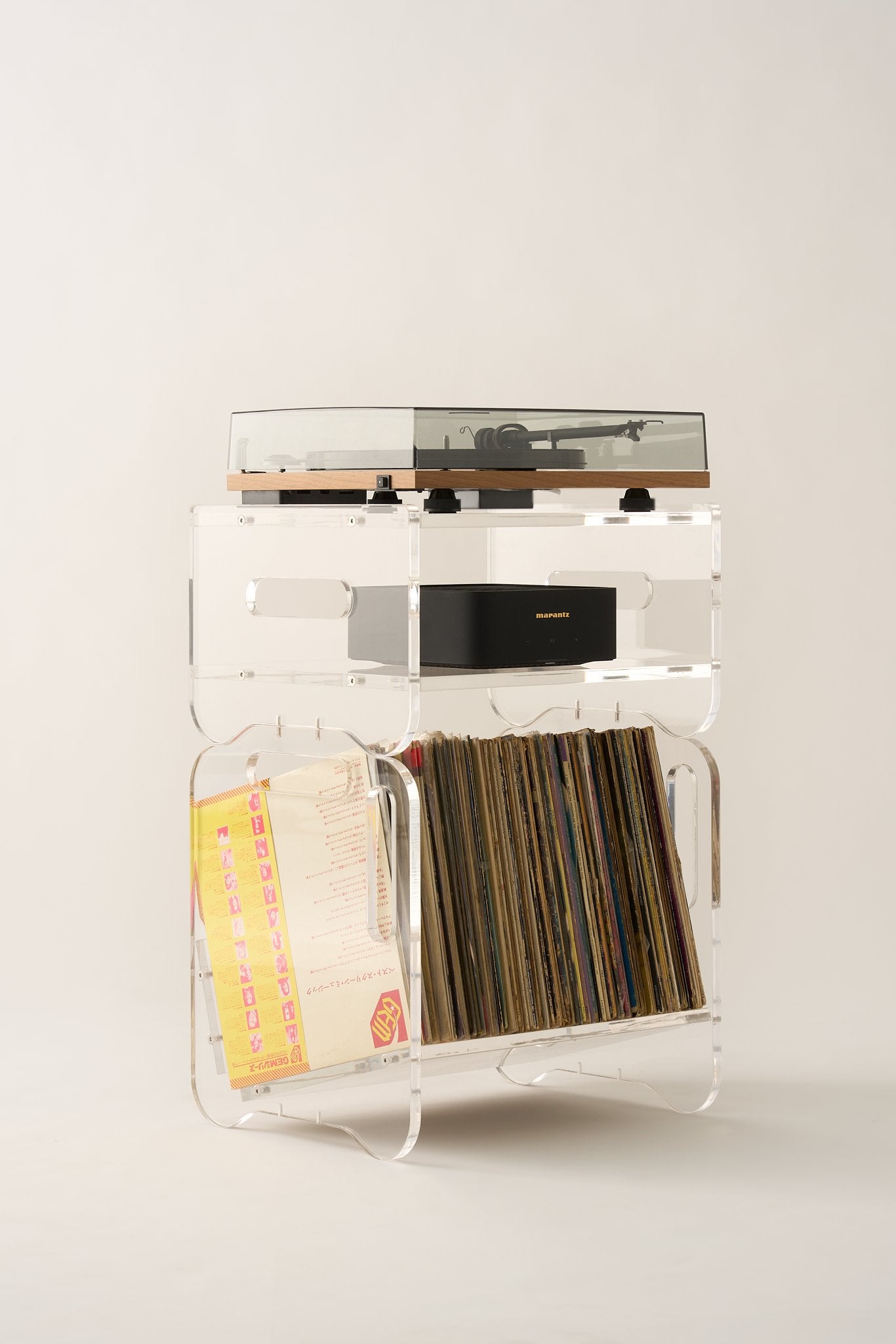 PRISMA 140 Acrylic Vinyl Record Shelf + Hi-Fi Amplifier Shelf (CRYSTAL)