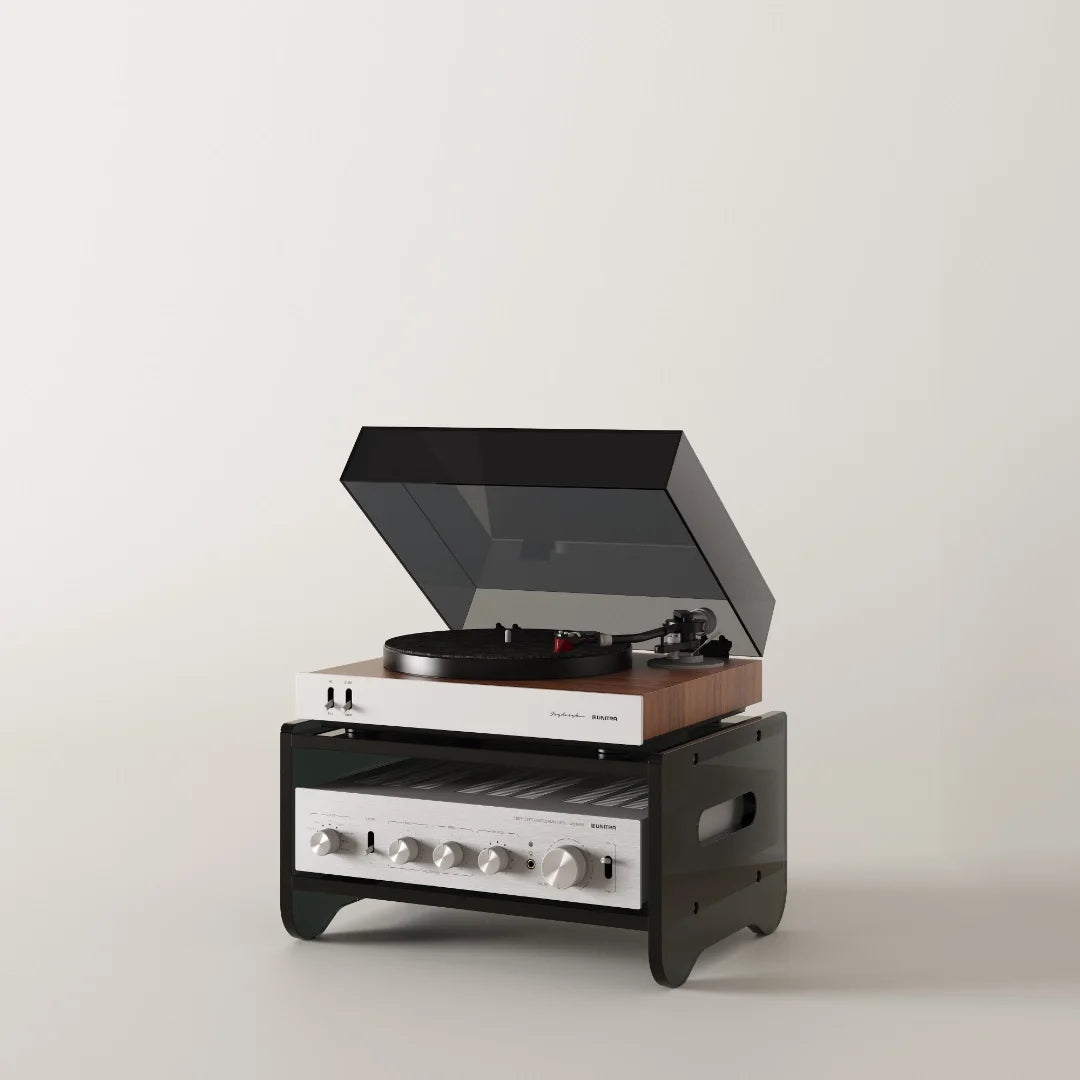 Prisma 140 Acrylic Vinyl Record Shelf + Hi-Fi Amplifier Shelf (Graphite)