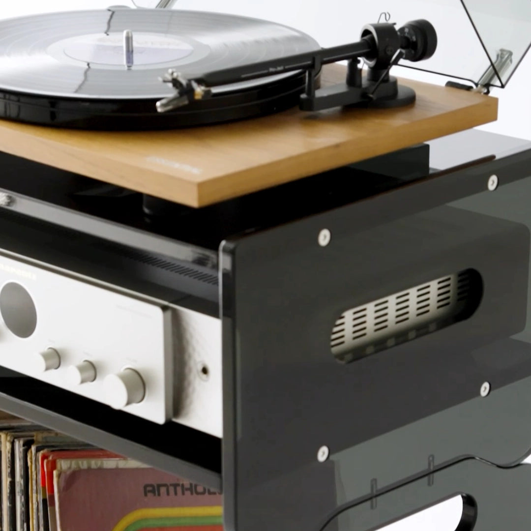 Prisma 140 Acrylic Vinyl Record Shelf + Hi-Fi Amplifier Shelf (Graphite)