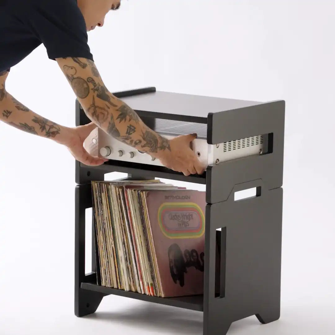 record player stand in black
