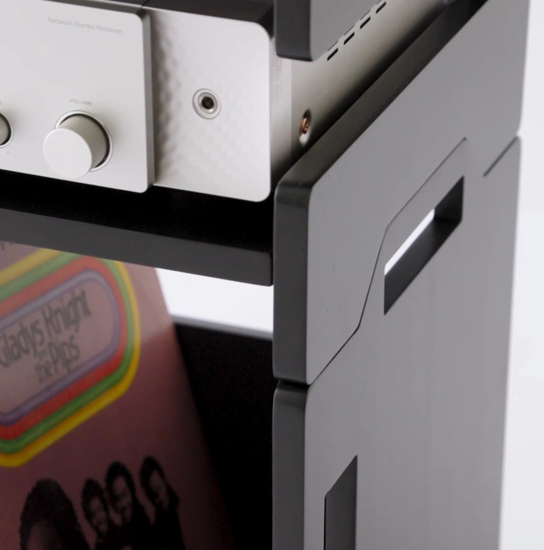 Black record player stand