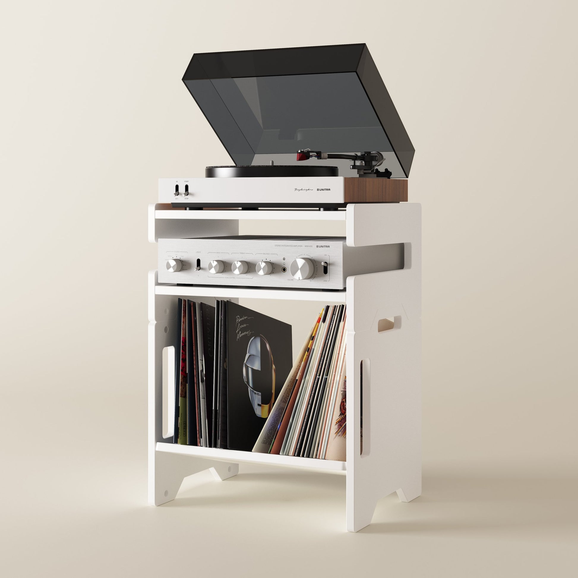 White Record Player Shelf and Record Holder